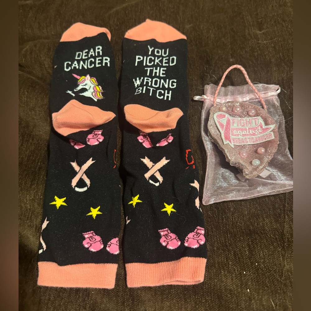 Breast Cancer Awareness Socks & Homemade Decorated Oyster Shell Ornament